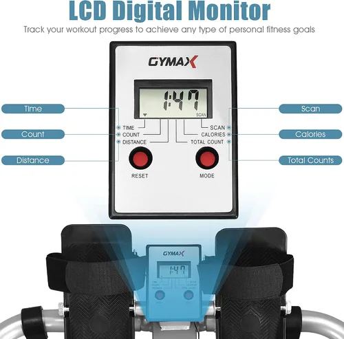 Vista 4 de GYMAX Máquinas de remo para el hogar, remo hidráulico con monitor LCD, resistencia ajustable de hasta 110 libras y asiento acolchado grande, máquina