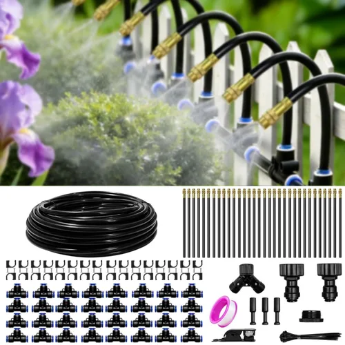 Vista 11 de Sistema de riego por goteo para jardín, kit de riego por goteo de 40 pies con 13 boquillas de cobre ajustables de 360°, sistema de riego automático