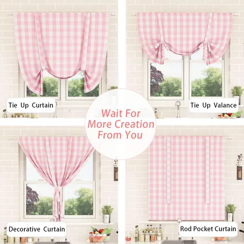 Vista 164 de Cenefas de cortina para ventana de 16 pulgadas de largo, 2 paneles de cuadros búfalo, cortinas pequeñas con bolsillo para barra, estilo clásico