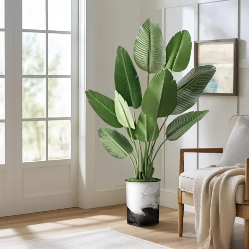 Vista 18 de SIGNWIN - Árbol artificial en moderna maceta con efecto de granito, ave del paraíso artificial de seda para decoración del hogar en interiores
