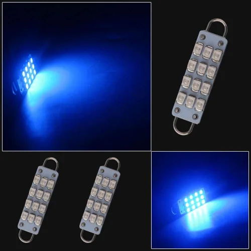 Vista 3 de Grandview 4 bombillas LED de 1.73 pulgadas 12-SMD 1210 3528 con chip rígido para interior de automóvil, cúpula de mapa, luces de cortesía para Azul