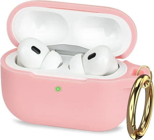 Vista 9 de Compatible con funda AirPods Pro 2019, Gawnock Funda de silicona suave y flexible para funda AirPods Pro para mujeres y niñas con llavero (Caqui)