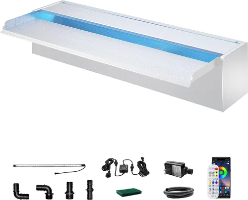 Vista 35 de Longrun Caja de cascada de estanque con kit de bomba, derrame de estanque de acero inoxidable 304 con bomba de 396 GPH 1500L/H para estanques, tira