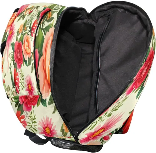 Vista 6 de Mochila escolar floral vintage, bolsa atlética para laptop para estudiantes, mochila con bolsillos laterales para viajes, senderismo, campamento
