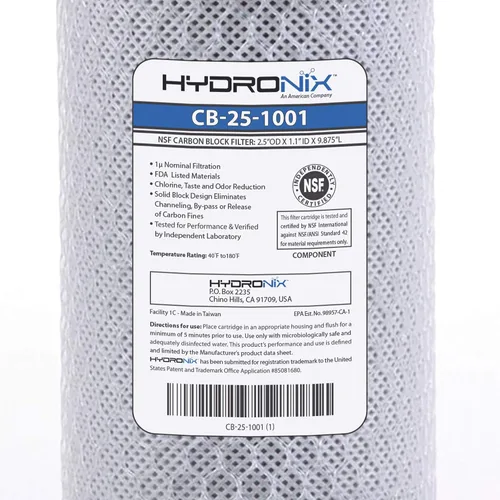 Vista 4 de Hydronix CB-25-1001 Osmosis inversa universal y sistemas de beber Filtro de agua de bloque de carbono de coco