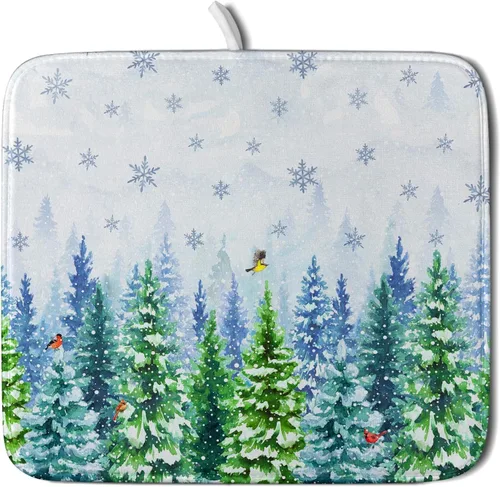 Vista 20 de Alfombrilla de secado de platos para encimera de cocina pequeña absorbente de café de otoño Alfombrilla de secado de microfibra de bosque de otoño