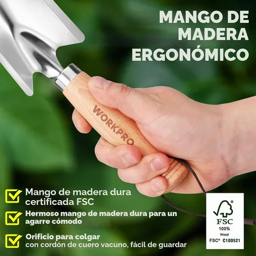 Vista 4 de WORKPRO Paleta de mano de jardín de 11", acero inoxidable pulido resistente