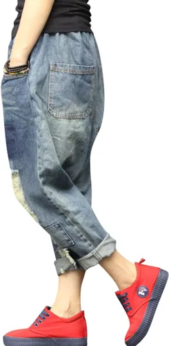 Vista 2 de Bigasset Pantalones de harén con cintura elástica para mujer