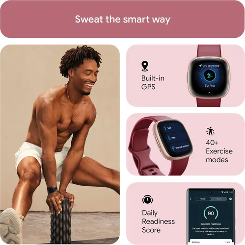 Vista 3 de Fitbit Versa 4 Fitness Smartwatch con preparación diaria, GPS, frecuencia cardíaca 24/7, más de 40 modos de ejercicio, seguimiento del sueño y más