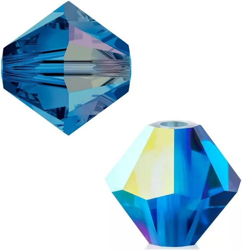 Vista 8 de 100 cuentas sueltas de cristal bicono facetado pequeño Preciosa auténtico de 3mm (0.118 pulgadas) aguamarina AB (azul) compatibles con cristales