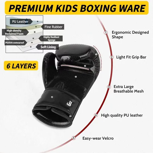 Vista 4 de Guantes de boxeo mejorados para niños y niñas de 3 a 8 años, guantes de boxeo para entrenamiento de niños, guantes de boxeo para niños, para saco