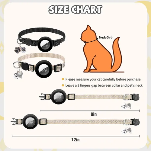 Vista 2 de PUPTECK Airtag - Collar de gato ajustable con campanas, collar de gatito ajustable para niñas y niños pequeños, cachorro, conejito, bonito accesorio