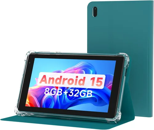 Vista 8 de PEICHENG Tableta con Estuche Protector, 7" IPS 1024 * 600 Android 15.0 Tab PC RAM 8GB (3+5 Expand) + ROM 32GB Bluetooth 5.0 WiFi 6 2.4G+5G 2MP+5MP