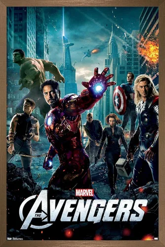 Vista 15 de Marvel Avengers: Póster de pared de una hoja, 22.4 pulgadas de largo x 14.7 pulgadas de ancho, versión enmarcada de madera de granero