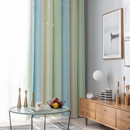 Vista 3 de Cortinas de tela con estrellas brillantes para niños, cortinas de princesa para sala de estar, cortinas opacas para ventana, cortina opaca