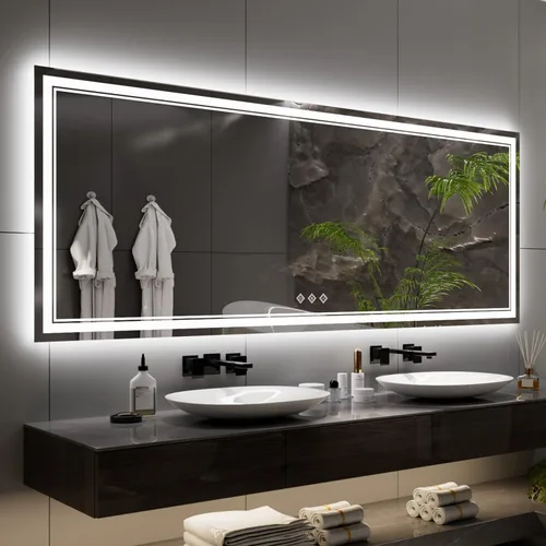 Vista 26 de Espejo LED para baño de 20 x 28 pulgadas con frente degradado y luz LED, espejo retroiluminado para baño, 3 colores, CRI > 90, espejo de baño