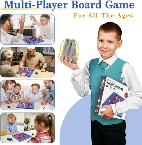 Vista 7 de Juego de ajedrez magnético, juego magnético de ajedrez para niños y adultos, noche familiar, juego magnético multijugador 2 en 1 con 36 piezas
