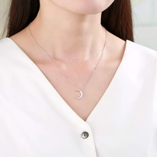 Vista 2 de Adabele 1pc Authentic Sterling Silver Cute Crescent Moon Bar Tube Pendant Necklace Layering Jewelry Hypoallergenic Nickel Free Women Girl Birthday