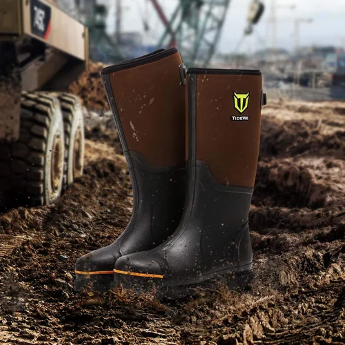 Vista 7 de TideWe - Bota de trabajo de goma para hombre con punta y caña de acero, resistente al agua, antideslizante, bota de caza de neopreno de 0.236in