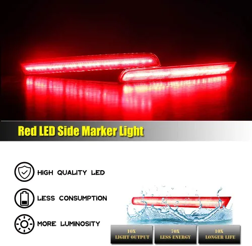 Vista 5 de Luces LED de Reflector de Parachoques Completas con Lente Roja Compatibles con Ford Explorer 2011 2012 2013 2014 2015 - Funcionan como Luces