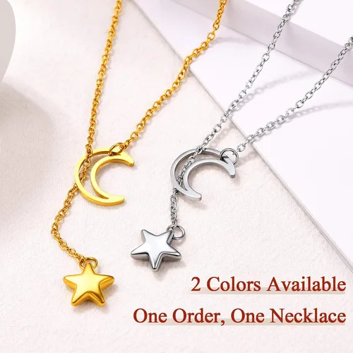 Vista 2 de FOCALOOK Lariat Y-Necklaces Long Necklaces for Women Gold Necklaces for Women Drop Moon Star Necklaces for Women Stainless Steel Jewelry Front