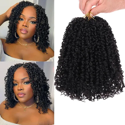 Vista 26 de Unionbeauty - Paquete de 8 trenzas de ganchillo Yanky Twist de 6 pulgadas, 8 paquetes, color negro natural, micro Passion Twist, extensiones