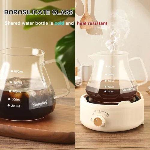 Vista 3 de Mongdio Cafetera de Goteo para Poner Encima, Cafetera de Vidrio de Borosilicato Resistente al Calor de 20 oz con 100 Filtros de Papel, Set