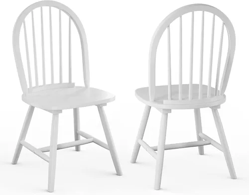 Vista 10 de Giantex Juego de 2 sillas de comedor de madera, sillas Windsor con patas de madera maciza, respaldo de eje alto, barras transversales en forma de H