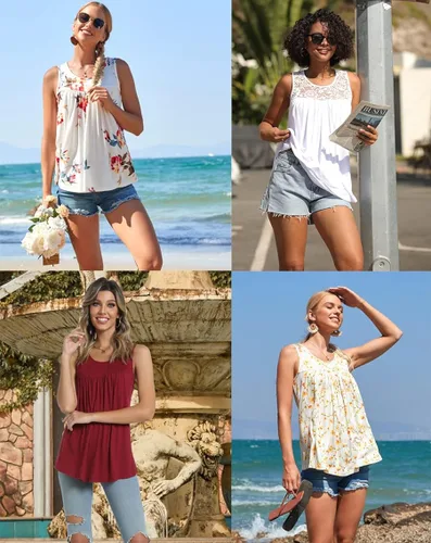 Vista 5 de CATHY Camiseta sin mangas de verano para mujer, estilo casual, plisada, holgada, cómoda