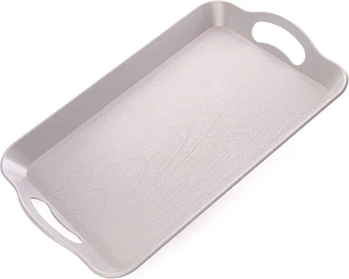 Vista 5 de Bandeja de plástico con asas para cafetería - 35.6 x 22.9 cm, rectangular con textura de madera, para servir alimentos, ideal para buffets