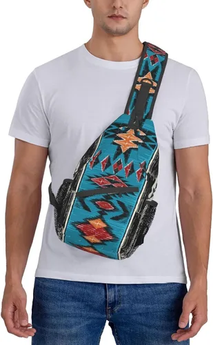 Vista 6 de QISENTIS Mochila cruzada casual para el hombro, gimnasio, deportes, viajes, senderismo, mochila pequeña para mujeres y hombres, Patrón geométrico