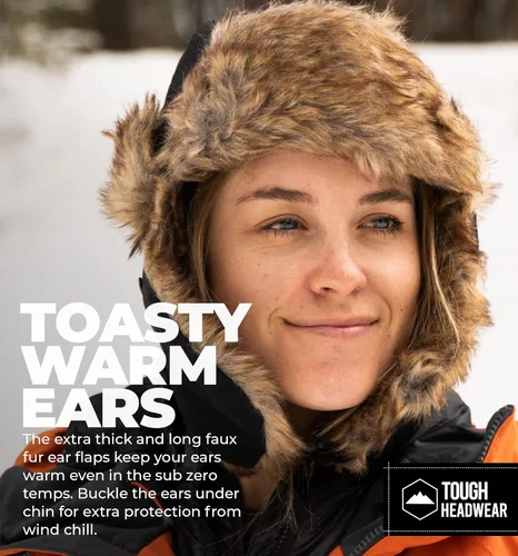 Vista 3 de Tough Headwear Sombrero de trampero de invierno, sombreros de aviador ruso Ushanka Trooper para hombres y mujeres, sombrero esquimal de nieve