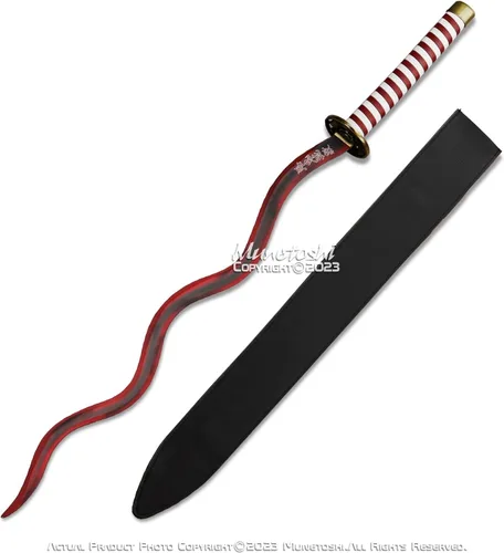 Vista 4 de Munetoshi 40" Obanai Iguro Nichirin Katana Serpiente Kris Samurai Espada Demonio Rojo