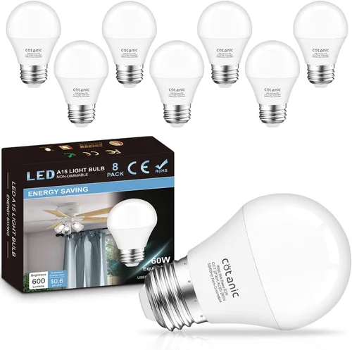 Vista 10 de Cotanic Bombillas para ventilador de techo de 2700 K, blanco cálido, bombilla LED A15 E26 base de tornillo mediano, bombilla pequeña de 6 W