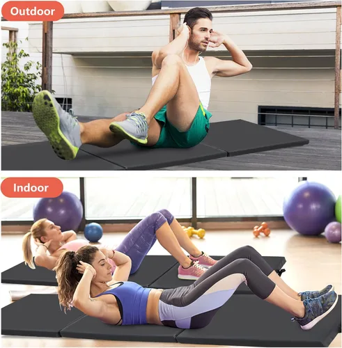 Vista 6 de PayLessHere Esterilla de gimnasia plegable para hacer rodadas, estirar, yoga y artes, piel sintética gruesa, para interiores y exteriores