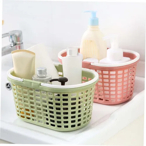 Vista 6 de Bolsa de ducha portátil con agujeros de drenaje, cesta de almacenamiento de ducha de plástico para artículos de tocador de baño
