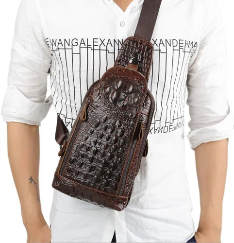 Vista 4 de Mochila estilo bandolera de piel para hombres y mujeres bandolera de hombro al pecho mochila de uso diario para viajes al aire libre campamento