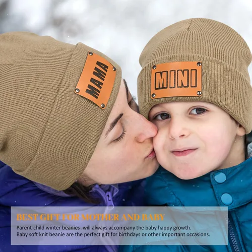 Vista 2 de Gorro para padres e hijos,Madre y bebé hijahijo gorro de punto cálido de invierno,Gorro suave para niños