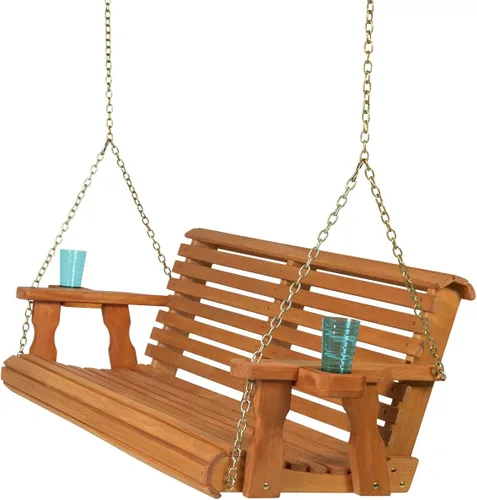 Vista 19 de Columpio Amish resistente para terraza (800 lb) con cadenas para colgar y posavasos Tinte negro semisólido