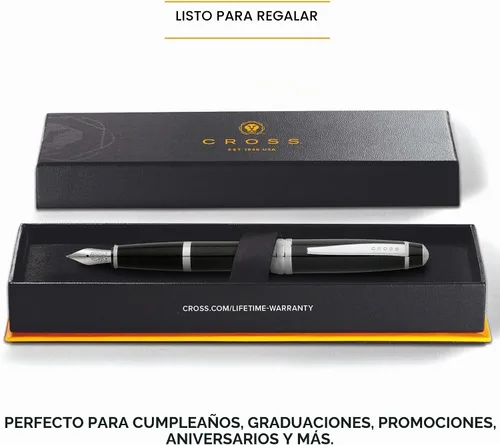 Vista 5 de Cross Bailey Pluma Fuente Recargable Presentada en una Caja de Regalo Premium - Punta Media, Tinta Negra, Negro Fountain Pen for Effortless