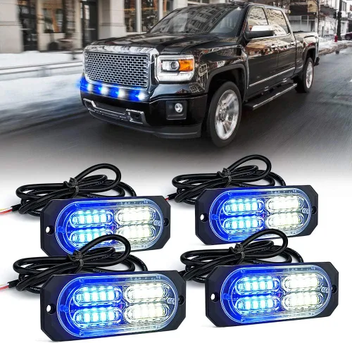 Vista 19 de Xprite Kit de luces estroboscópicas de emergencia con 20 luces LED de montaje empotrado en superficie de color ámbar, ultradelgado, salpicadero