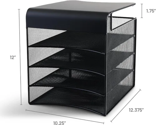 Vista 5 de Safco Onyx Organizador colgante bajo escritorio, 4 bandejas, buzón para oficina y aula, clasificador de papel y correo, malla de acero, negro