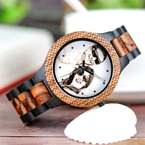 Vista 4 de BOBO BIRD Relojes de madera grabados personalizados para hombre, relojes de pulsera casuales de cuarzo, para hombres, familiares, amigos, regalo
