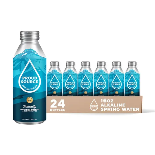 Vista 8 de Proud Source Agua alcalina de manantial, agua mineral de origen Rocky Mountain con electrolitos, botellas de aluminio infinitamente reciclables sin
