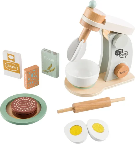 Vista 9 de Hey Play - Cafetera de juguete de madera para niños, 11 piezas, juego de cocina para niños con máquina de café expreso, accesorios de cocina