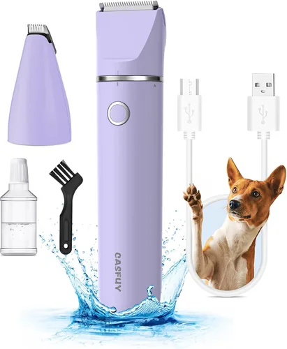 Vista 9 de Casfuy - Cortador de pelo inalámbrico para patas de perro, cortaúñas de ruido bajo para perros pequeños con cuchillas dobles, USB recargable Negro