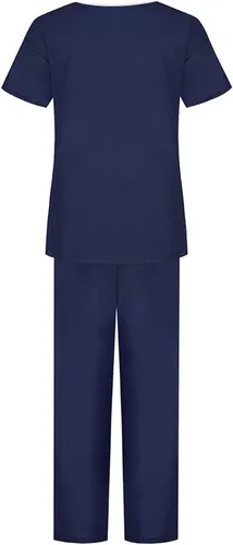 Vista 4 de Conjunto de uniforme médico para mujer, elástico en 4 direcciones, bolsillos ligeros, cuello en V, conjunto de uniforme médico con cordón elástico