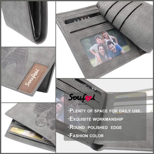 Vista 5 de SOUFEEL Billeteras personalizadas con fotos para hombres, billetera de cuero delgado con 2 imágenes, regalos personalizados para el día del padre