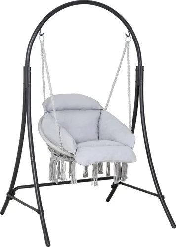 Vista 10 de ANOW Hamaca de macramé resistente con soporte, silla colgante azul