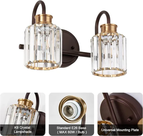 Vista 4 de ORB Accesorios de Iluminación para Baño con Pantalla de Cristal K9 Iluminación de Baño Sobre Espejo Luces de Tocador para Sala de Estar, Dormitorio